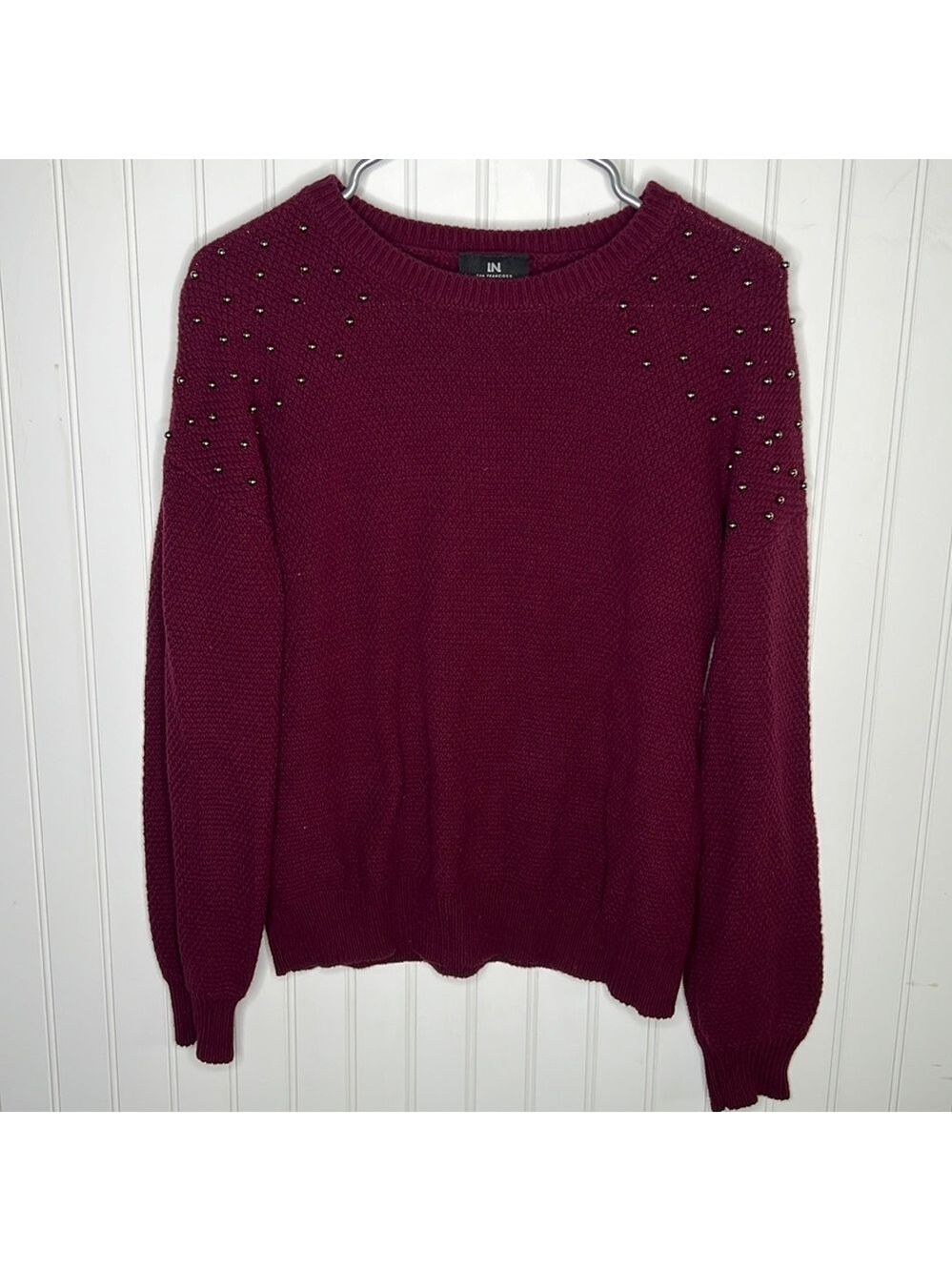 Maroon Crew Neck Studded Sweater Size Small